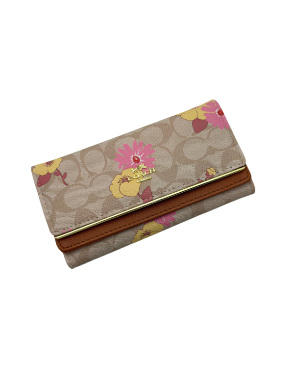 Taupe Beige & Leather Brown Floral wallet 1019
