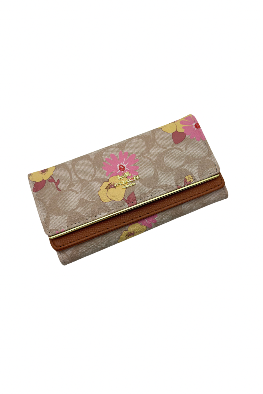 Taupe Beige & Leather Brown Floral wallet 1019
