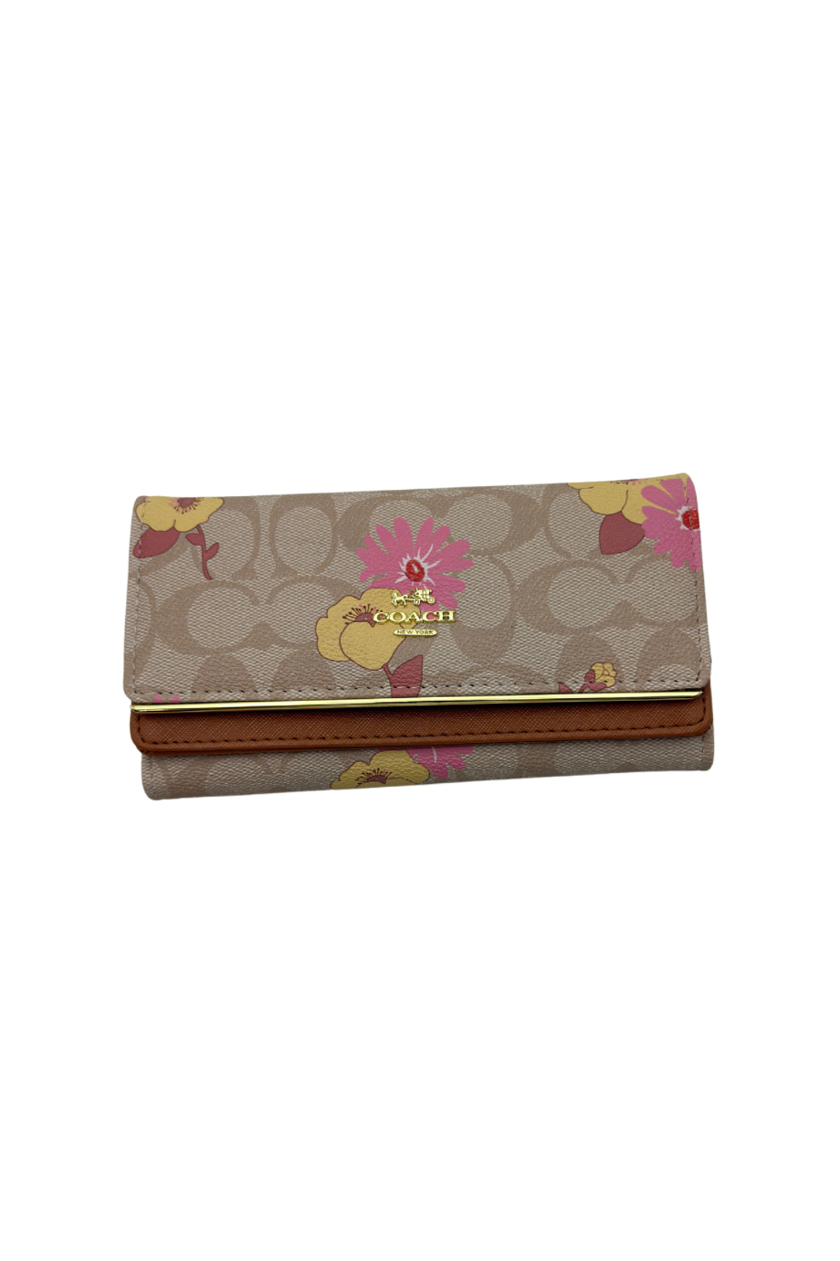 Taupe Beige & Leather Brown Floral wallet 1019 - Image 2