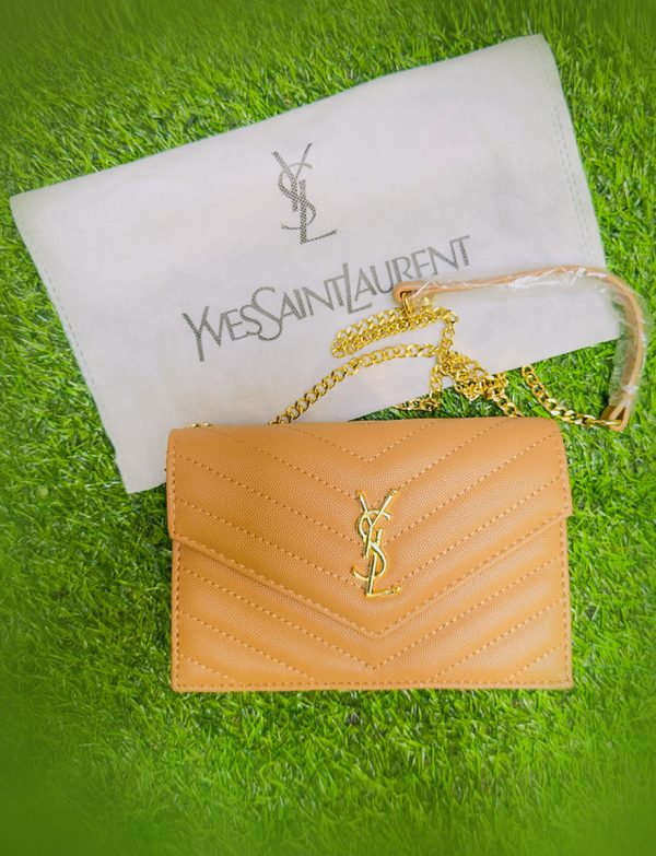 Beige Side Bag With Gold Chain
