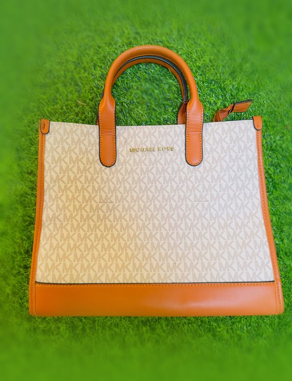 Brown & White Leather Handbag