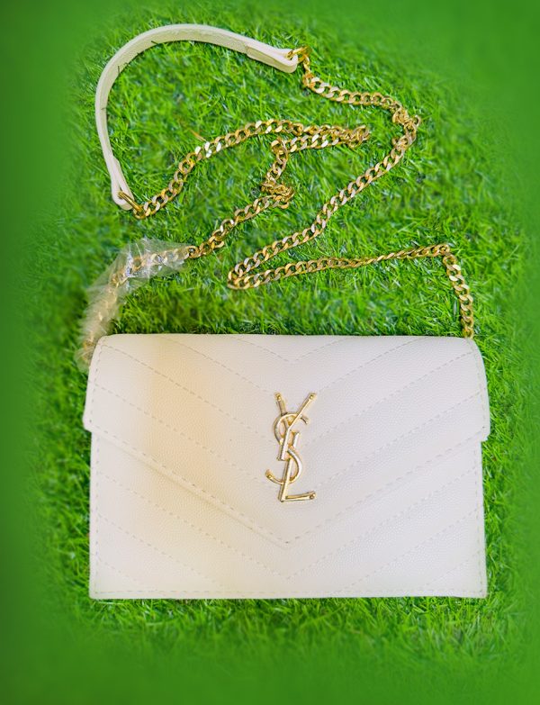 White Side Bag With Gold Chain