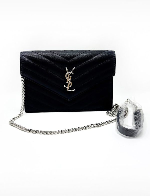 YSL Black Side Bag with Silver Chain ZSL44